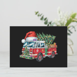 Rolig brandbil Santa hatt julgran lampor Julkort