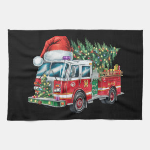 Rolig brandbil Santa hatt julgran lampor Kökshandduk