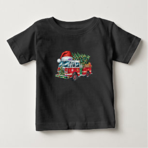 Rolig brandbil Santa hatt julgran lampor T Shirt