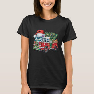 Rolig brandbil Santa hatt julgran lampor T Shirt