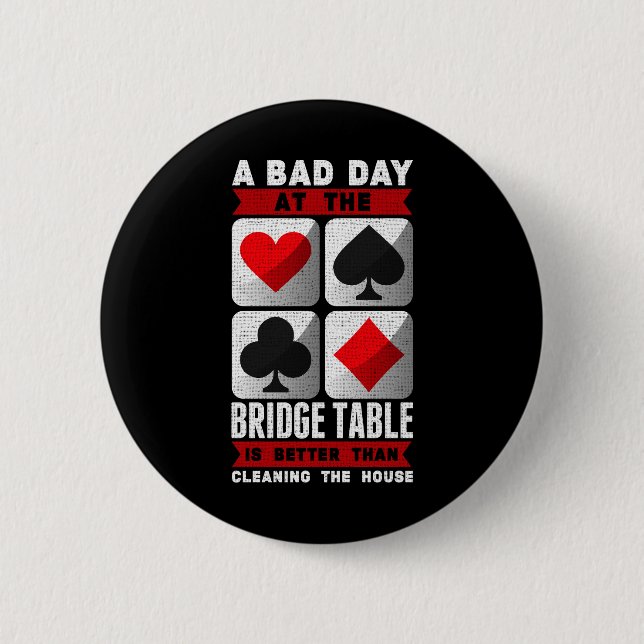 Rolig Bridge Spelare En Dålig Dag Vid Bridgebordet Knapp (Framsida)