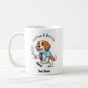 Rolig Brittany Spaniel Hund Affärskostym Kaffe Kaffemugg