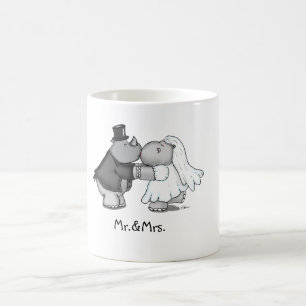 Rolig bröllopmugg med en flodhäst och noshörning kaffemugg