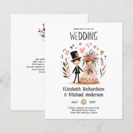 Rolig bröllopskartong Brud Groom Handritad