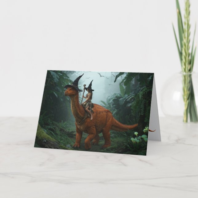 Rolig Brontosaurus Halloween-kort Helgkort (Framsida)