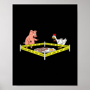 Rolig Brottsplats Con Ägg Gris Kyckling Mat Tack Poster