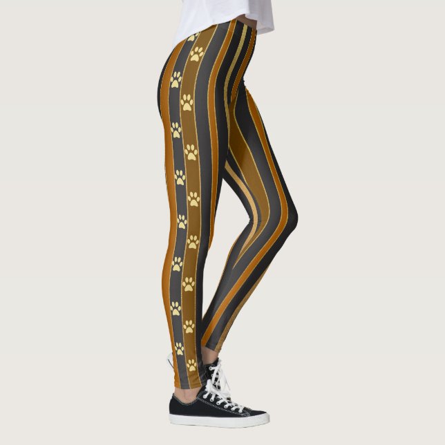 Rolig Brun Och Falsk Guld Sidostig Av Tassavtryck  Leggings (Höger)