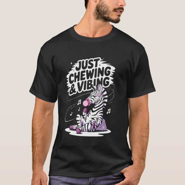 Rolig Bubblegum Zebra Bara Tuggar Vibbar T Shirt (Framsida)