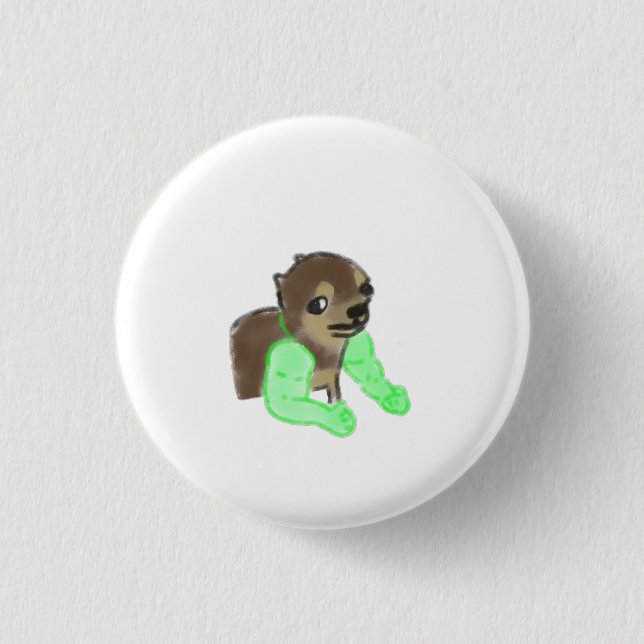 Rolig Buff Hund Muskulösa Armar Meme Present Knapp (Framsida)