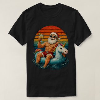 Rolig Buff Santa Enhörning Flotte Tropisk T Shirt