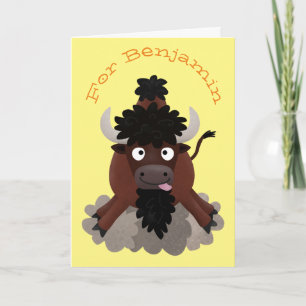 Rolig buffel bison tecknad illustration kort