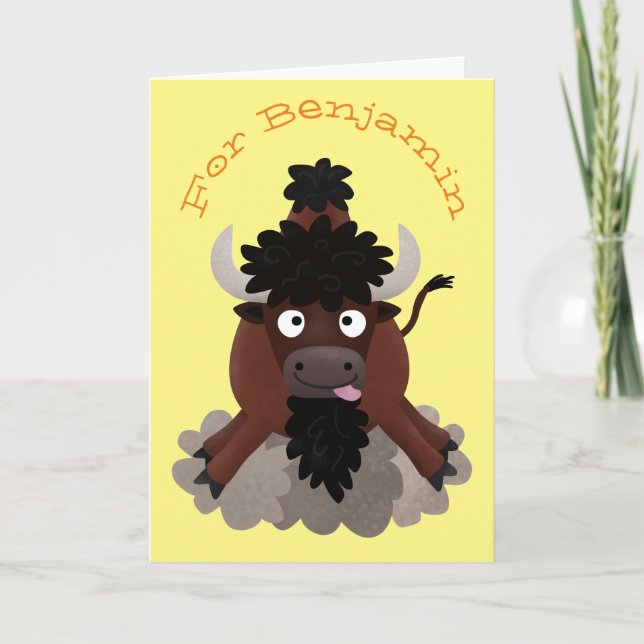 Rolig buffel bison tecknad illustration kort (Framsida)