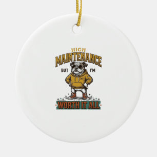 Rolig Bulldog Citat Vintage Gravyr T-Shirt Desi Julgransprydnad Keramik