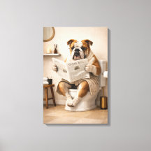 Rolig Bulldog Läsande Tidning Badrum Humor