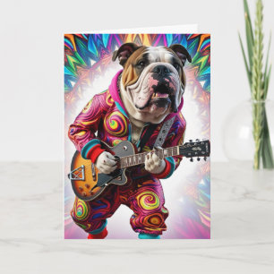Rolig Bulldog Rockstjärna Kort