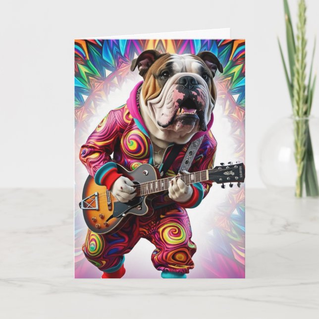 Rolig Bulldog Rockstjärna Kort (Framsida)