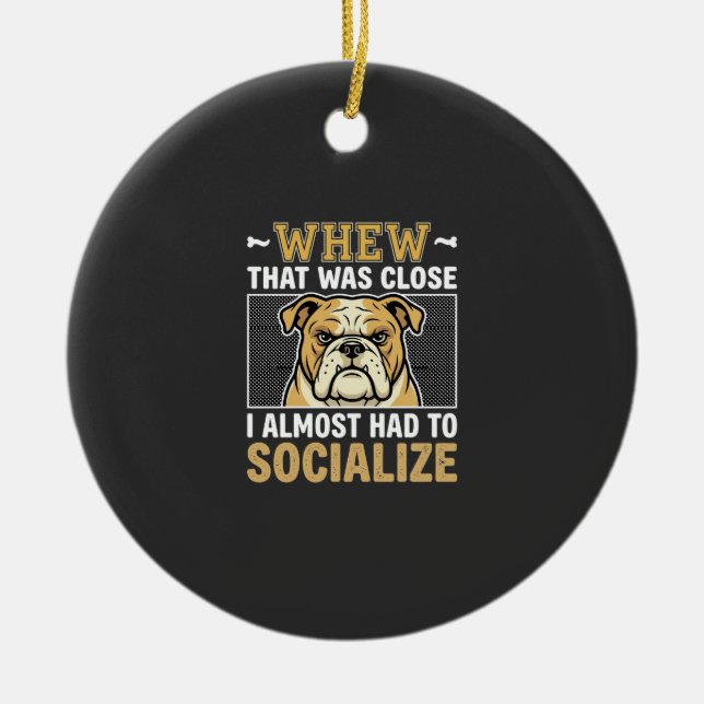Rolig Bulldog Socialisera Hund Julgransprydnad Keramik (Framsidan)