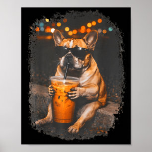 Rolig bulldog som dricker iskaffe djur meme poster