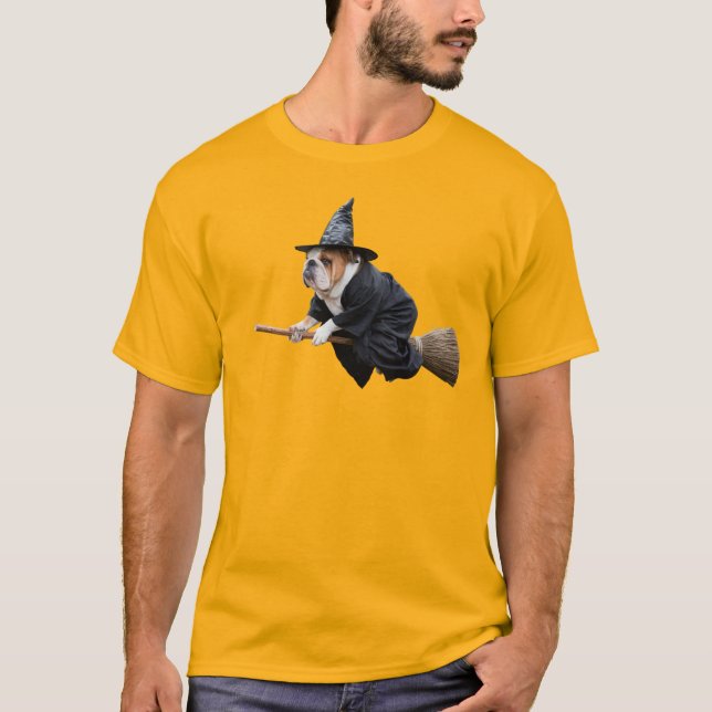 Rolig Bulldoggs Häxa T Shirt (Framsida)