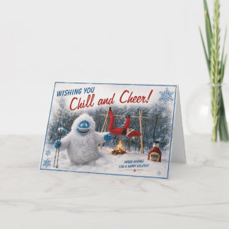 Rolig Bumble Yeti och Alv Grillad jul Tack Kort