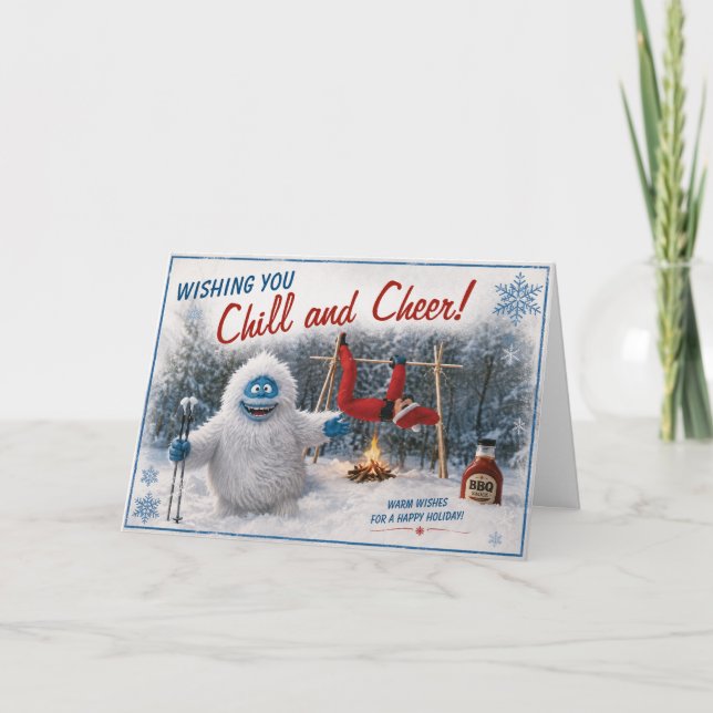 Rolig Bumble Yeti och Elf Grillad jul  Tack Kort (Framsida)