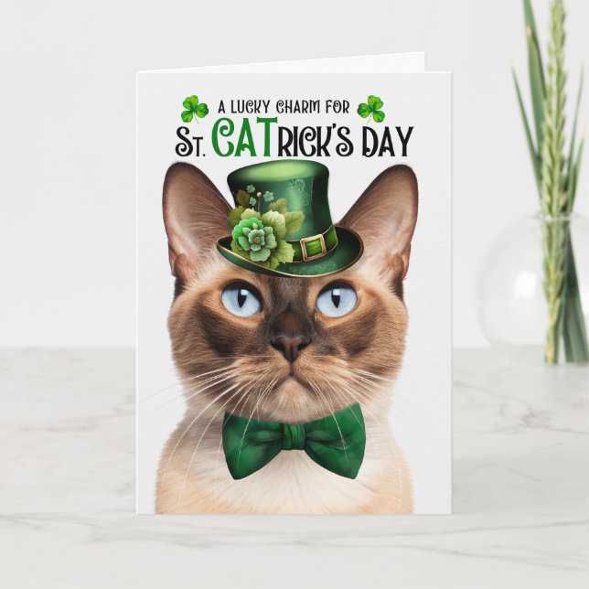 Rolig burmes katt St PATricks dag Lucky Charm Helgkort (Framsida)