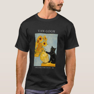 Rolig Busig Svart Katt Solrosor Vas Van Go T Shirt