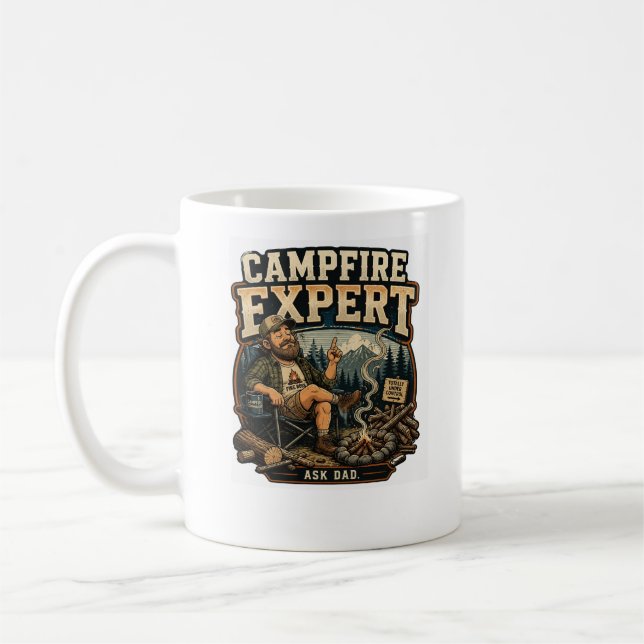 Rolig Campfire Expert Kaffemug Campingpresent Kaffemugg (Vänster)