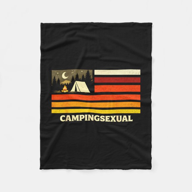 Rolig campingälskare retro flagga lägereld fleecefilt (Framsidan)