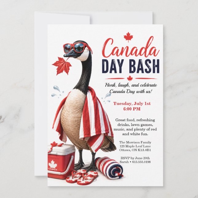 Rolig Canada Goose Canada Day-fest BBQ-poolparty  Inbjudningar (Framsida)