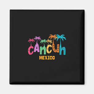 Rolig Cancun Mexiko Palmträd Färgglad Typografi Magnet