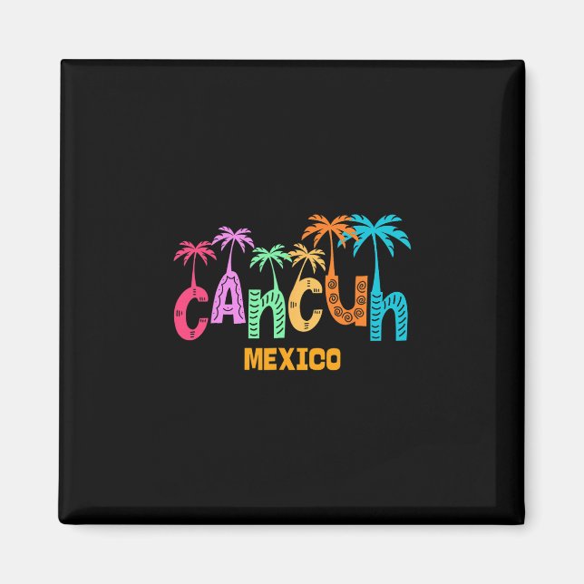 Rolig Cancun Mexiko Palmträd Färgglad Typografi Magnet (Framsidan)
