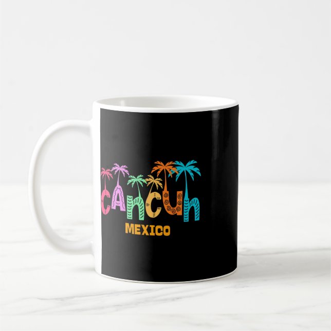 Rolig Cancun Mexiko Palmträd Färgrik Typografi  Kaffemugg (Vänster)