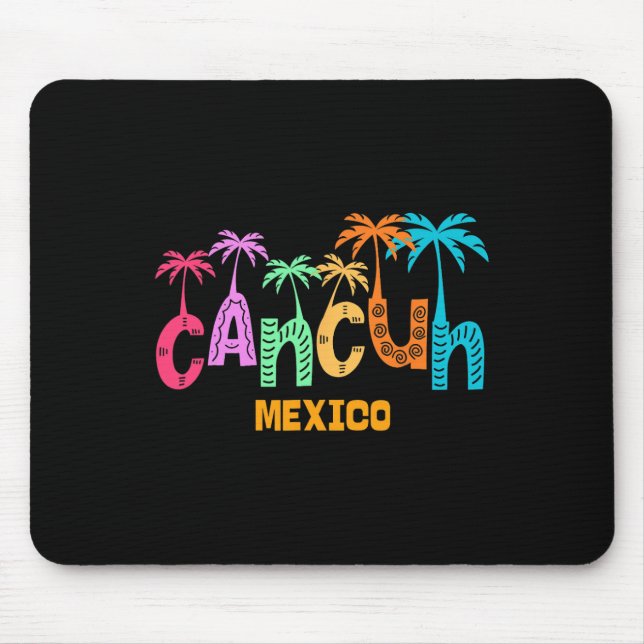 Rolig Cancun Mexiko Palmträd Färgrik Typografi  Musmatta (Framsidan)