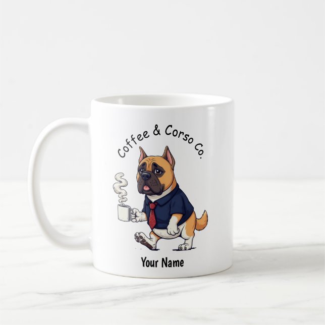 Rolig Cane Corso Hund Affärsdräkt Kaffe  Kaffemugg (Vänster)