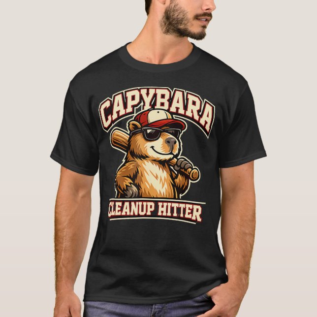 Rolig Capybara Cleanup Hitter Baseball T Shirt (Framsida)