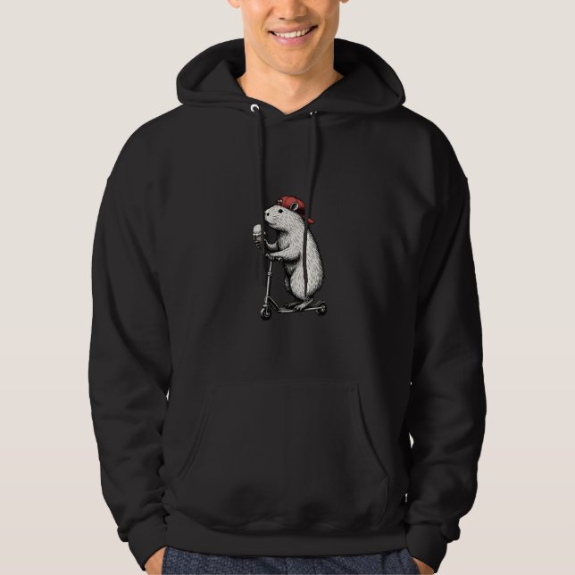 Rolig Capybara Djur Ritning med Scooter Hoodie (Framsida)