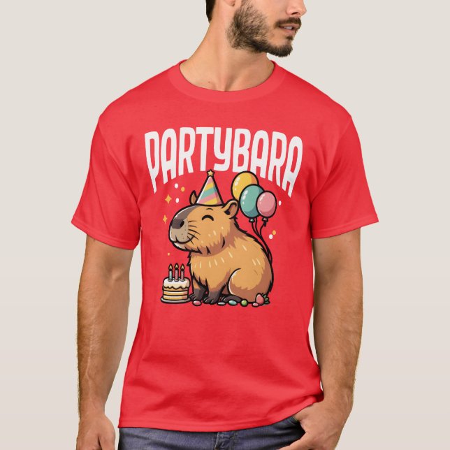 Rolig Capybara Födelsedagsfest Djur vin T Shirt (Framsida)