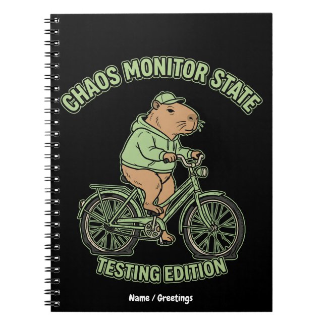 Rolig Capybara Kaos Monitor Status Testutgåva Anteckningsbok (Framsidan)