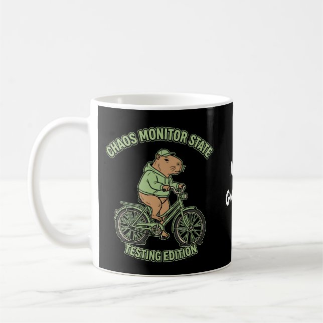 Rolig Capybara Kaos Monitor Status Testutgåva Kaffemugg (Vänster)