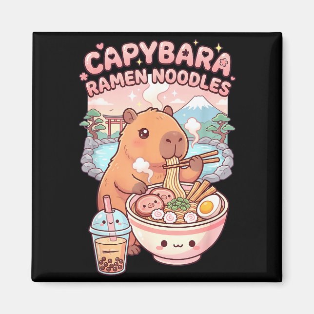 Rolig capybara nudel ramen kawaii capybara äter magnet (Framsidan)