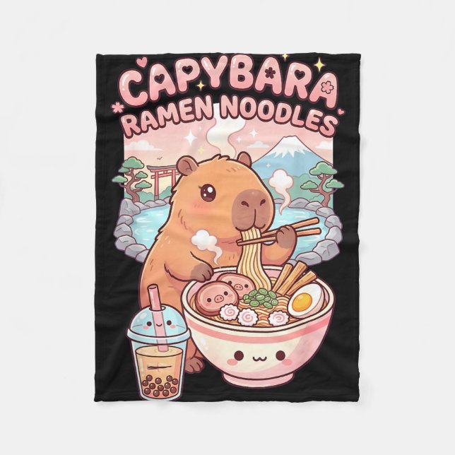 Rolig capybara nudel ramen kawaii capybara som äte fleecefilt (Framsidan)