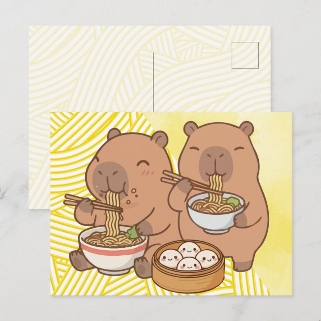 Rolig Capybara Ramen  Vykort (Fram/baksida)