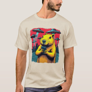 Rolig Capybara Selfie med UFO: s T-Shirt - Konstig