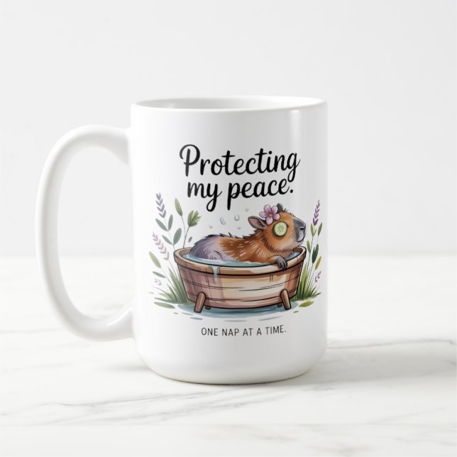 Rolig Capybara Självomsorgsmugg - Lugnande Kaffeko Kaffemugg (Vänster)