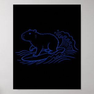 Rolig capybara som surfat stor våg havsvibbar poster