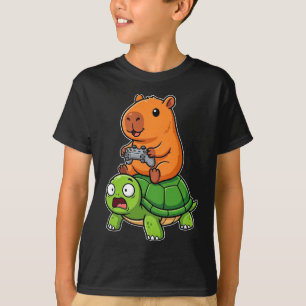 Rolig Capybara-Spelare Ridande Chockad Sköldpadda T Shirt