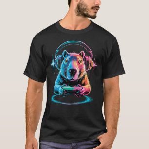 Rolig Capybara Video Gamer T-shirt Spela Spel Gami