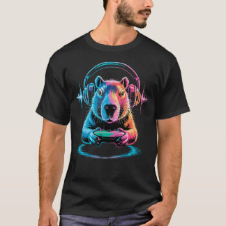 Rolig Capybara Video Gamer T-shirt Spela Spel Gami