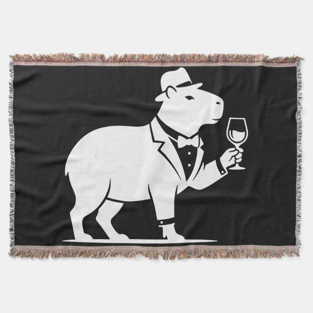 Rolig Capybara Vinglas Minimalistisk Modern Filt (Framsidan)